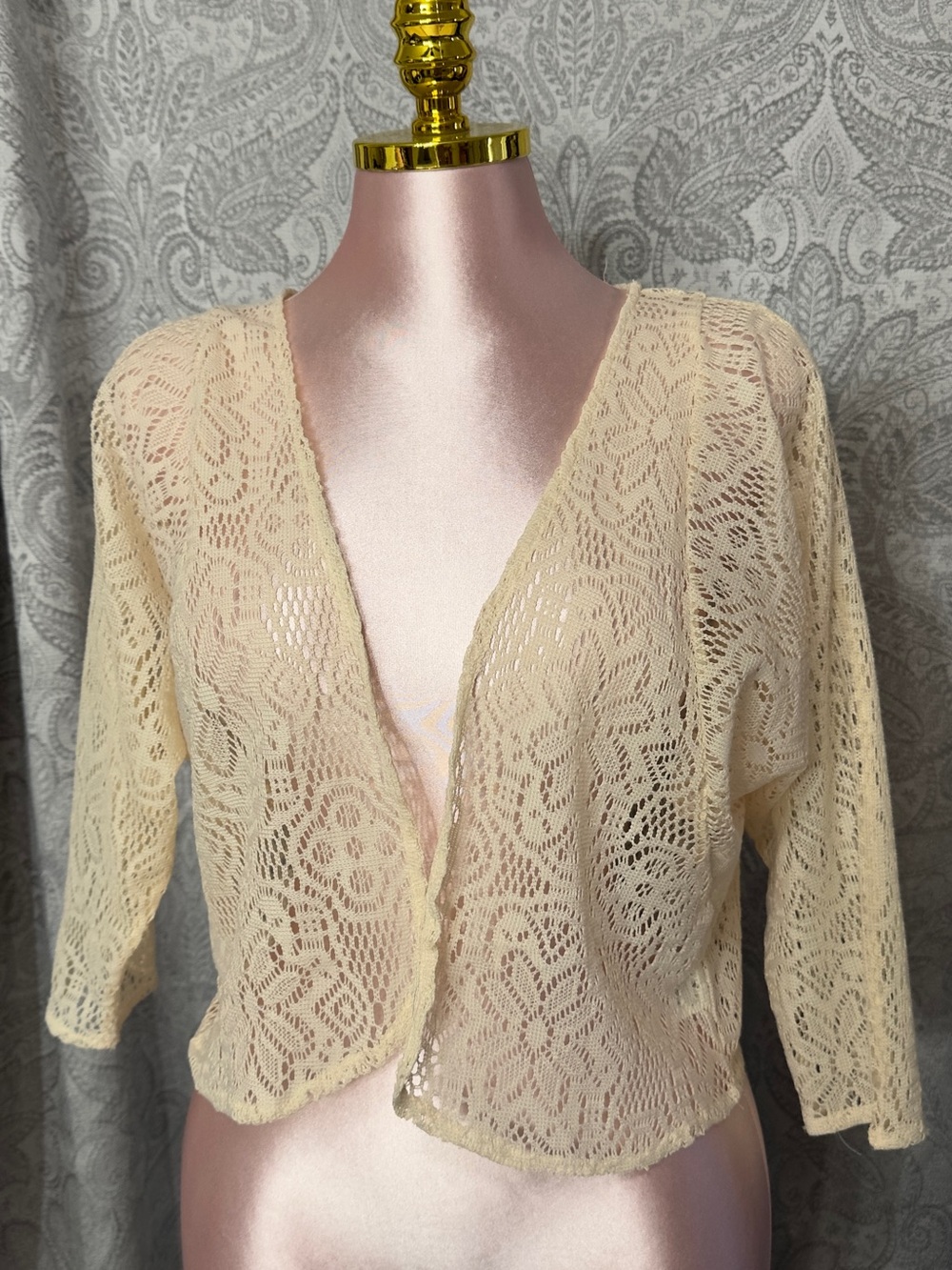 Selena Gomez Dream Out Loud Cream Crochet Open Cardigan